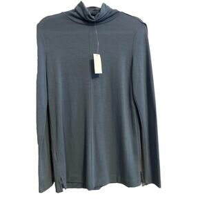 New Ann Taylor Womens Turtle Neck Top Small Blue Long Sleeve Shirt Basic Minimal